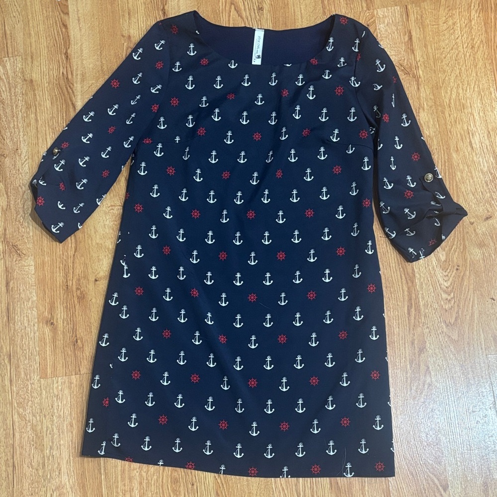 Pink Owl Navy Dress with Anchor Print
